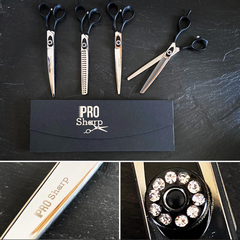 The Pro Sharp Black Shears are a revolutionary grooming tool that helps you achieve the perfect cut and style every time. With precision-crafted japanese convex edge blades and ergonomic design, this set makes achieving a professional finish a dream